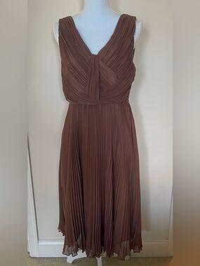 Hoss Intropia Pleated V-Neck Brown Women’s Dress